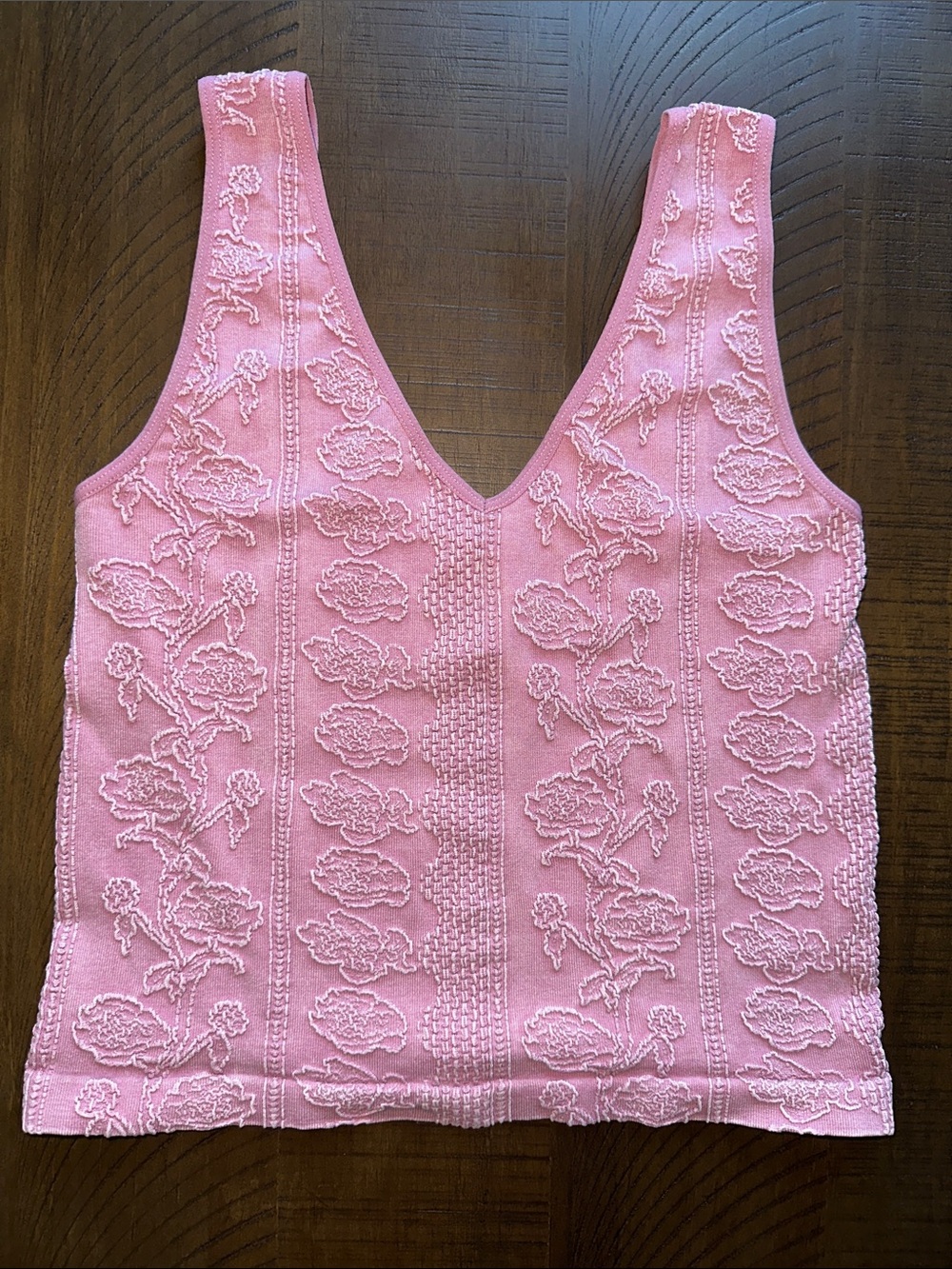Pink Floral Textured Knit Tank Top